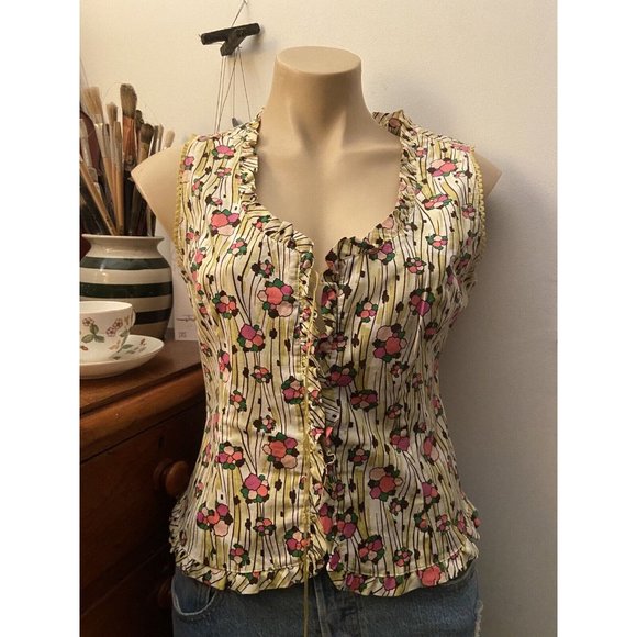🌱 LISA HO cute Designer sleeveless cotton corset Blouse Shirt Top 10 lace up - Picture 8 of 16
